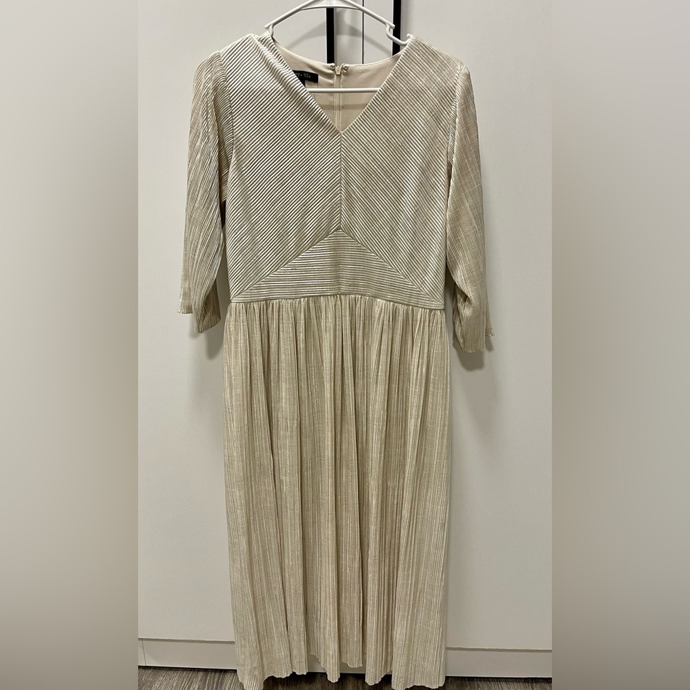 Shimmery Champagne Gold Ribbed Midi Dress